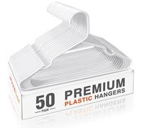 HOUSE DAY Confezione da 50 grucce in plastica bianche con scanalature antiscivolo sulle spalle, resistenti e robuste, design sottile salvaspazio, perfette per organizzare armadi e riporre oggetti