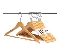 HOUSE DAY Grucce Appendiabiti in Legno Premium, 10 Pezzi, con tacche e Barra girevoli a 360°, per Pantaloni, Vestiti, Giacca, -44,5 cm Colore Naturale