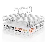 HOUSE DAY Grucce per pantaloni, confezione da 12 grucce con clip trasparenti da 35,5 cm, clip in acciaio inox girevoli a 360 gradi, grucce con clip regolabili per adulti e grucce per pantaloni, gonne,