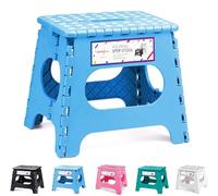 HOUSE DAY Sgabello pieghevole da 28 cm, sgabello leggero, solido e sicuro, si apre facilmente con un pattino, ideale per la cucina, il bagno e la camera da letto, colore blu chiaro