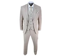 House Of Cavani Abito Beige da Uomo 3 Pezzi con 2 Bottoni Retro Classico - Crema 44UK, 54IT Giacca - 38" Pantaloni