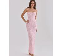 House of CB - Anisa - Vestito lungo senza spalline rosa con perline M A-C Cup