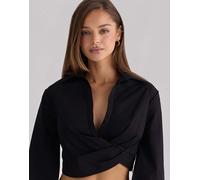 House of CB - Ivara - Camicia corta a maniche lunghe nera in cotone-Nero S A-C Cup