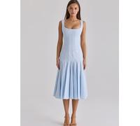 House of CB - Soretta - Vestito midi in cotone blu a pieghe con laccetti M A-C Cup