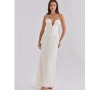 House of CB Valeriana abito lungo senza spalline in chiffon bianco a micro pieghe XS A-C Cup