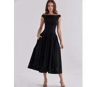House of CB vestito lungo Lauren in cotone con pizzo sangallo nero e scollo a barchetta in nero M A-C Cup