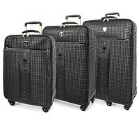 House Of Leather Premium Bagaglio Nero Croc-Embossed Leggero 4 Ruote Spinner Valigia con Stabilizzatori Midnight, Nero , Full Set (S-M-L), Bagaglio con Ruote Spinner & Stablizers