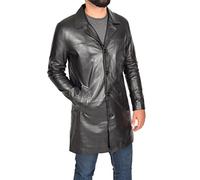 House Of Leather Uomo Vera Pelle di Agnello Crombie 3/4 Lunghezza Blazer Pulsante Scatola Cappotto Jimmy Nero (XXX-Large)