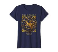 House of The Dragon Gold & Fire & Blood Maglietta, Donna, Navy, S