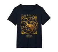 House of The Dragon Gold & Fire & Blood Maglietta, Donna Plus-Size, Nero, 5X
