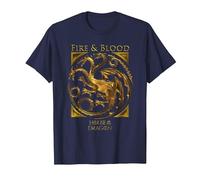 House of The Dragon Gold & Fire & Blood Maglietta, Uomo, Navy, L