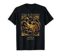 House of The Dragon Gold & Fire & Blood Maglietta, Uomo, Nero, S