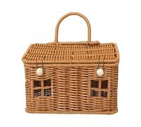 House Shaped Wicker Basket - Creative Rattan Storage Organizer, Cute Cottage Design With Lid, PP Woven Nursery Toy Bin, Rustic Home Decor Prop, Portable Picnic Bag For Bathroom Pantry Laundry Use