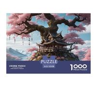House Stress Relief Jigsaw The Cottage Under The Cherry Blossom Tree Puzzle 1000 Pieces, Educational for Kids And Adults, Brain Stimulation Indoor Activity 52x38cm/1000pcs