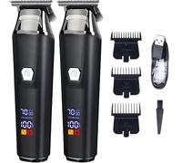 Household Digital Display Professional Electric Hair Clipper Set, Clippers and Trimmers Set with Digital Gap Trimmer Blade Rechargeable Haircut Machine with Package Box for Men Husband (Black 2 pcs)