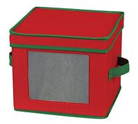 Household Essentials 534RED Holiday China Dinnerware Storage for Salad Plates or Bowls | Removable Lid | Red Canvas with Green Trim