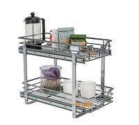 Household Essentials Glidez 2-Tier Sliding Organizer - Pull out Cabinet Shelf, Chrome, 11.5" Wide