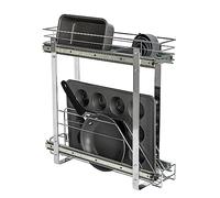 Household Essentials Glidez - Organizer multiuso in acciaio cromato, estraibile/estraibile, per pentole e teglie, design a 2 livelli, adatto per armadi o mensole di dimensioni standard, cromato