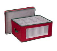 Household Essentials Holiday Stemware Storage Chest for Balloon Styled Glasses, Red with Green Trim