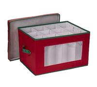 Household Essentials Holiday Stemware Storage Chest for Goblet Styled Glasses, Red with Green Trim