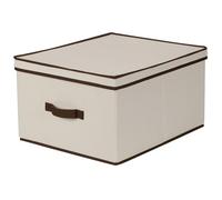 Household Essentials Jumbo Tessuto Storage Box con Coperchio e Manico, Tela di Canapa Naturale con Brown Trim