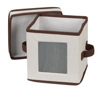 Household Essentials Natural 530 Dinnerware Box with Lid and Handles | Storage Bin for Small Saucer Plates Canvas with Brown Trim, 1 Count (Pack of 1)