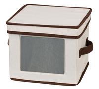 Household Essentials Natural 532 Dinnerware Box with Lid and Handles Storage Bin for Dessert Plates or Bowls canvas with Brown Trim