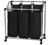 Household Essentials Rolling Triple Sorter Lavanderia con Nero in Poliestere, Satin Silver Frame Cornice angolata