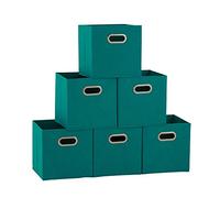 Household Essentials Set of 6 Cubby Cubes with Handles 83-1-Contenitori Pieghevoli, Set di 6 cubi con Manici, Colore: Acqua, Tessuto, Foglia di t, 6 lbs, 6 unità