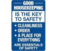 Housekeeping Promotes Safe Workplace Blue White Tin Sign 8 X 12 in