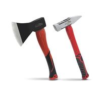 HOUSERAN Set da 2 Attrezzi da Esterno Ascia e Martello per Meccanico, Ascia da Campeggio 35cm con Lama in Acciaio Forgato & Martello a Penna Incrociata 400g, Impugnatura Antishock