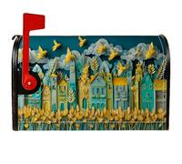 Houses Coperture magnetiche per cassette postali, fantasiose e colorate, con uccelli, nuvole, primaverili, turchese, per decorazione del prato, 53 x 64 cm