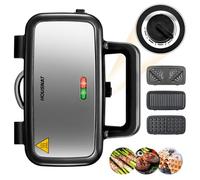 HOUSNAT Elettrica Multifunzione 3 in 1, 1200W Sandwich/Piastra per Waffle/Griglia a Contatto, Controllo della Temperatura a 5 Marce, Indicatori Luminosi, Rivestimento Antiaderente