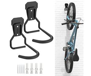 Housolution Appendi Bici da Muro, 2 Supporti Bici da Parete in Ferro Battuto con Imbottiture in EVA Anti Graffi, Urti, Ganci Pieghevoli Accessori Bicicletta, Supporto Appendi Bici per Garage, Nero