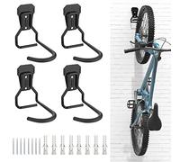 Housolution Appendi Bici da Muro, 4 Supporti Bici da Parete in Ferro Battuto con Imbottiture in EVA Anti Graffi, Urti, Ganci Pieghevoli Accessori Bicicletta, Supporto Appendi Bici per Garage, Nero