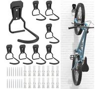 Housolution Appendi Bici da Muro, 8 Supporti Bici da Parete in Ferro Battuto con Imbottiture in EVA Anti Graffi, Urti, Ganci Pieghevoli Accessori Bicicletta, Supporto Appendi Bici per Garage, Nero