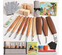 Housolution Kit per Intaglio Legno 29 Pezzi con Borsa Portaoggetti, Include Coltelli da Intaglio, Scalpelli, Blocchi in Legno di Tiglio e Guanti, Ideale per Principianti e Appassionati del Fai da Te
