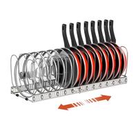 Housolution Porta Coperchi Pentole con 14 Scomparti Regolabili, Espandibile Porta Pentole e Padelle da Cassettone, Organizer Coperchi Pentole e Padelle per Cucina, Argento