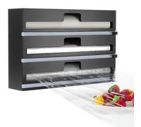 Housolution Porta Pellicola e Alluminio, Dispenser per Pellicola e Alluminio Lunghi 30cm, 3 in 1 Taglia Pellicola e Alluminio con Taglierina da Cucina, Nero