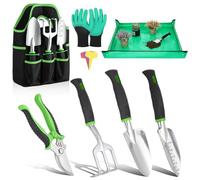 Housolution Set Attrezzi da Giardino, 8 Pezzi Kit Attrezzi Manuali da Giardinaggio Forniture da Giardinaggio in Lega di Alluminio Resistente con Borsa Tote per riporre Manici in Legno, Verde