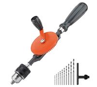 Housolution Trapano a Mano, Madrino da 3/8 Pollici (1.5-10mm) a Doppio Pignone in Acciaio Fuso con Punte Elicoidali Set Punzonare da Tavola di Legno Plastica - Arancione