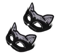 Housoutil 2 Pezzi Maschera Carnevale Animale Gatto PVC Nera | Accessorio Cosplay per Adulti, per Party e Travestimenti, Stile Felino, Colore Nero