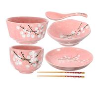 Housoutil 6Pcs Presepe Decorazione Decorazione Giapponese Piatti Di Bacchette Di Legno Piatto Di Porcellana Set Di Piatti Cucchiaio no Suite Set Di In Ceramica Set Di