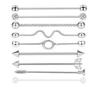 Housoutil 9 Pezzi Orecchini Industrial a Vite a Forma di Freccia in Acciaio Inossidabile e Acrilico Strass Argento, Set di Due Barbell per Donna e Uomo