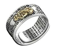 Housoutil Anello Uomo Regolabile in Lega Design Creativo di Creatura Mitologica e Sei Parole Sacre, Anello Vintage Argento per Uso Quotidiano e Occasioni Romantiche