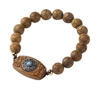 Housoutil Bracciale in Legno Perline e Simbolo Sei Parole Sante, Accessorio Versatile e Elegante, per Donne, Stile Raffinato e Naturale