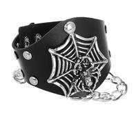 Housoutil Bracciale Punk in Pu Nero con Teschio Regolabile e Catena Larga Design Unico per Halloween Uomo