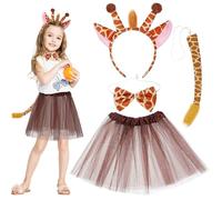 Housoutil Costume da Giraffa per Bambine Gonna Tutu in Poliestere Elastico, Fascia per Orecchie e Coda, Set Adorabile per Feste di Halloween e Travestimenti