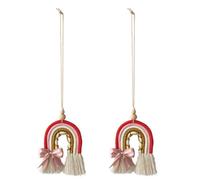 Housoutil Decorazioni da Muro 2 Pezzi Mini Arcobaleno e Fiocco in Cotone e Legno, Ornamenti Appesi Unici per Ingresso e Corridoio, Decorazione Bella e Funzionale