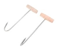 Housoutil Ganci da Macellaio a Forma di T in Acciaio Resistenti con Manico in Legno Set 2 Pezzi Ganci Appuntiti per Appendere Carne di Maiale e Pollame Adatti per Barbecue e Affumicatura